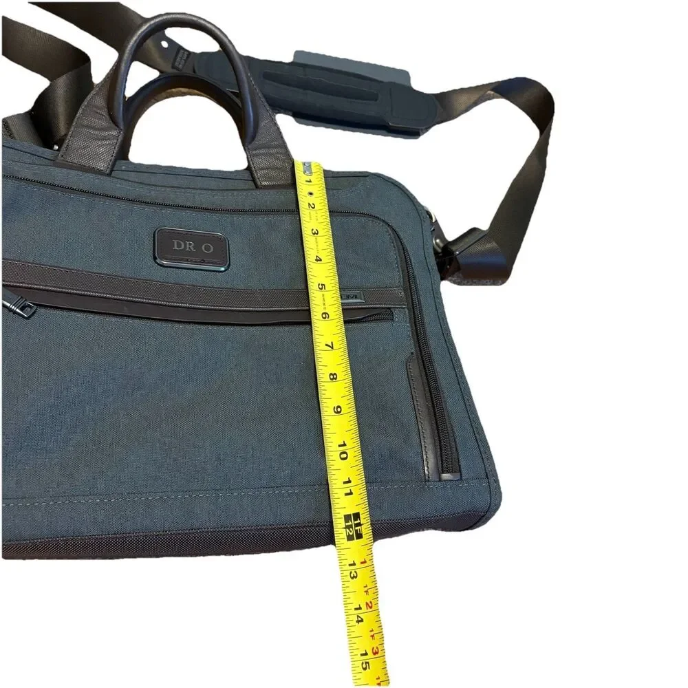 TUMI Alpha 3 Slim Deluxe Portfolio - Gray/ Blue Accents Embroidered* Doctor Bag